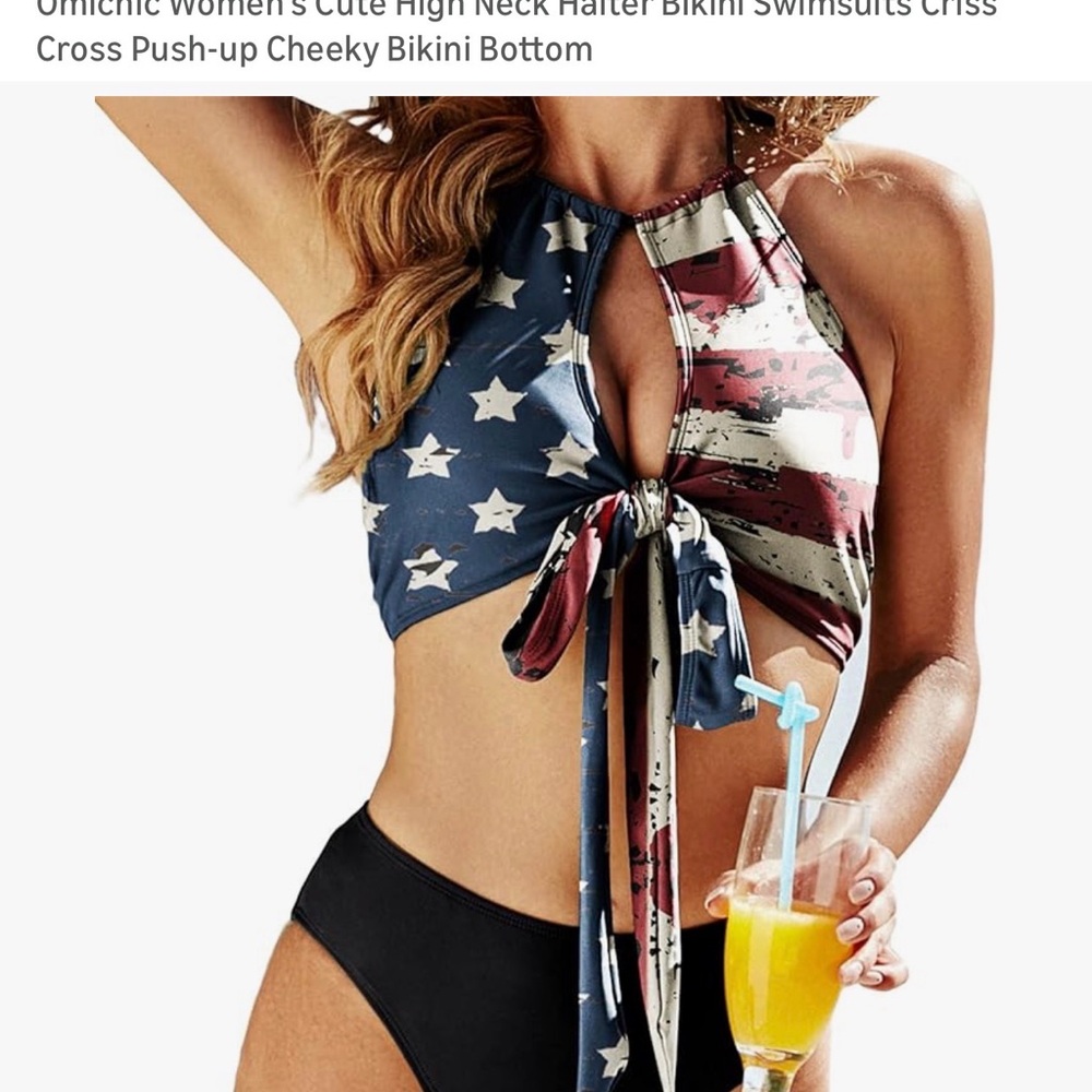 Women's Halter Bikini with American Flag Design